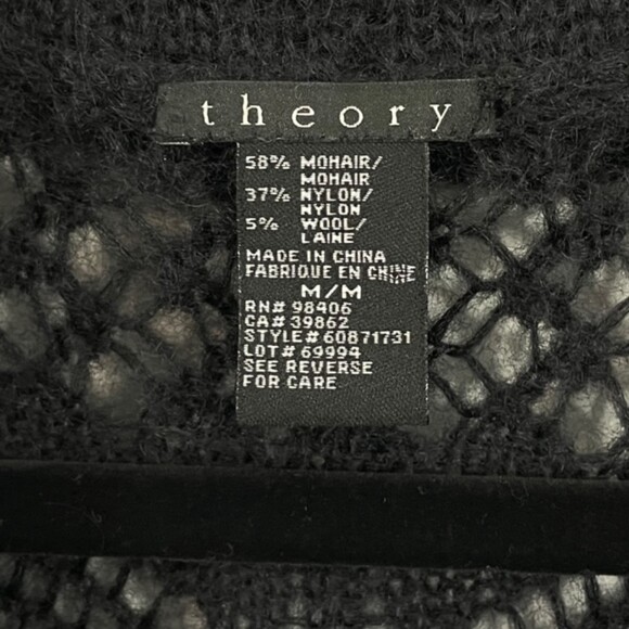 Theory Black Mohair Wool Blend Long Sleeve Open Knit Cowl Neck Tunic Sweater M - Picture 3 of 4